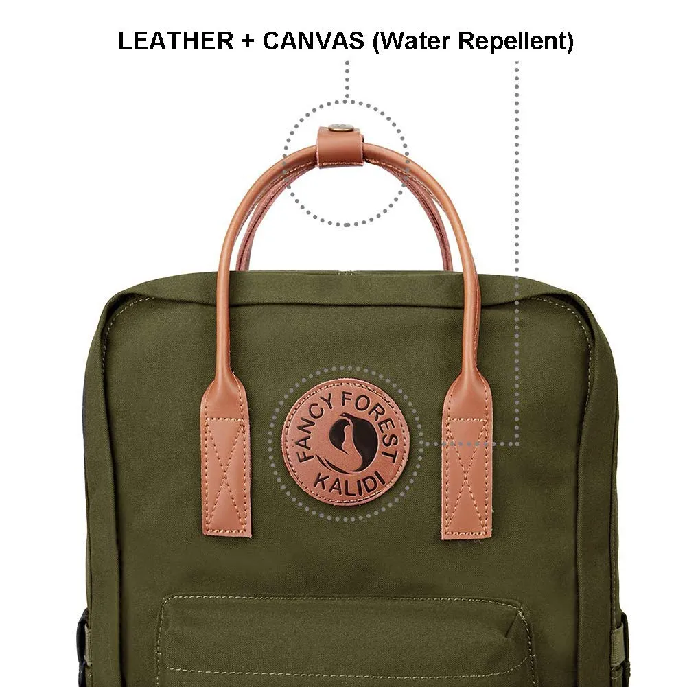 KALIDI Classic Backpack for Women,15 Inches Laptop Vintage Canvas Leather Backpack Camping Rucksack Travel Outdoor Daypack College School Bag (Army Green-Leather)