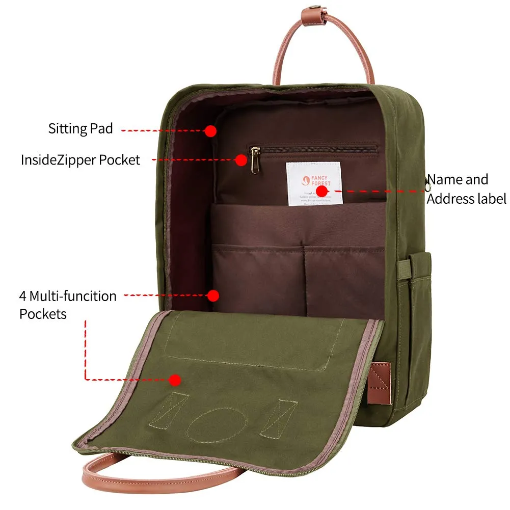 KALIDI Classic Backpack for Women,15 Inches Laptop Vintage Canvas Leather Backpack Camping Rucksack Travel Outdoor Daypack College School Bag (Army Green-Leather)