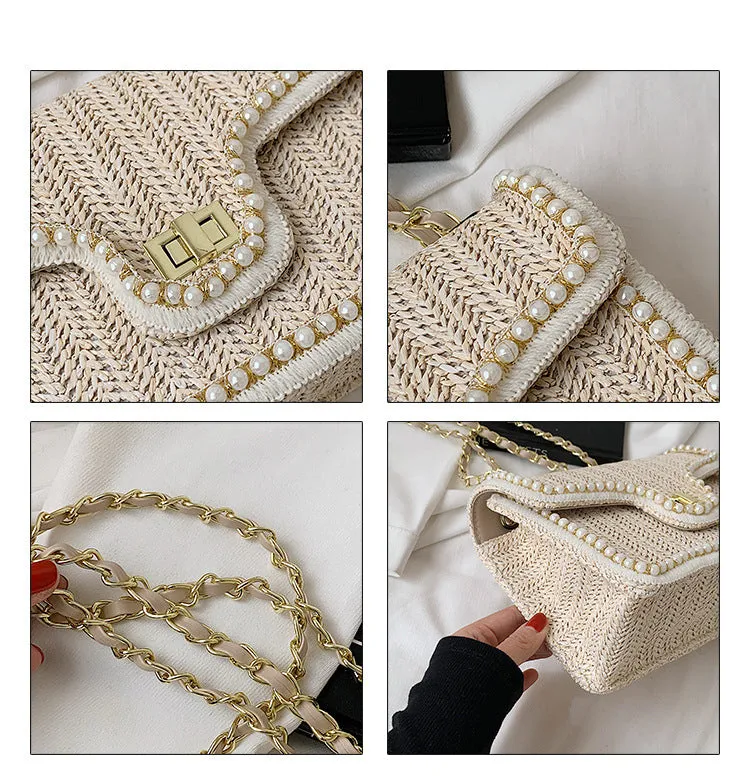 Pearl Rattan Embroidered Shoulder Bags